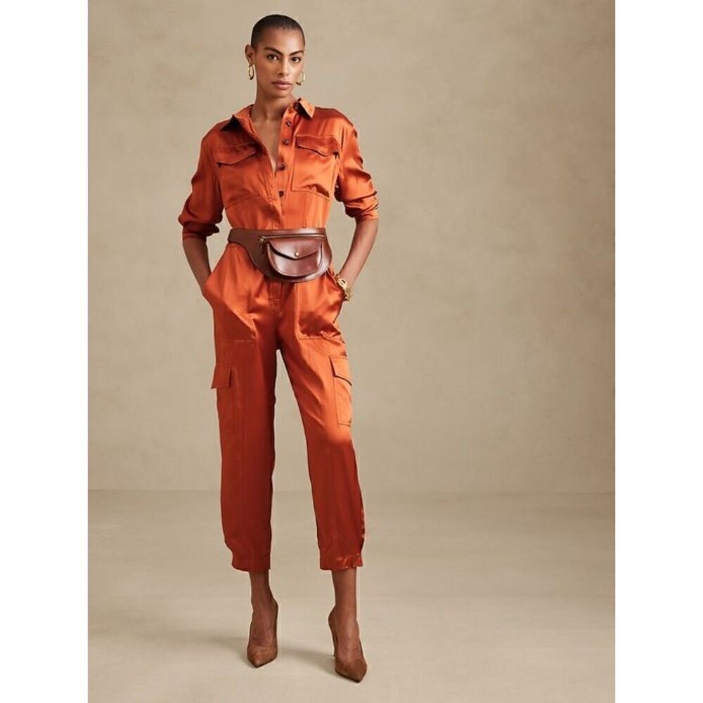 Banana Republic Aviator Silk Jumpsuit Size XS Warm Copper